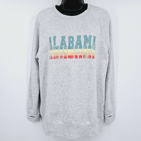 State of Mine Alabama Sweatshirt M Heather Grey Rainbow Raglan Sleeve Thumb Hole - Picture 1 of 9